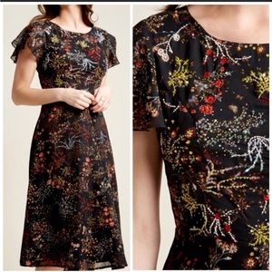 ModCloth Black Beaded Floral Knee Length Dress XL